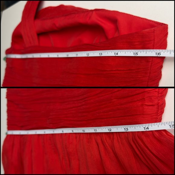 J Crew Vivid Poppy Red Pure Silk Lucienne One-Shoulder Chiffon Mini Dress Size 6 - Picture 7 of 12